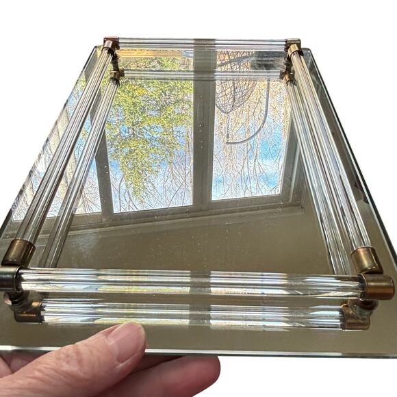 Vintage mirror vanity tray lucite rod gallery gold hardware mid century modern - Picture 8 of 9